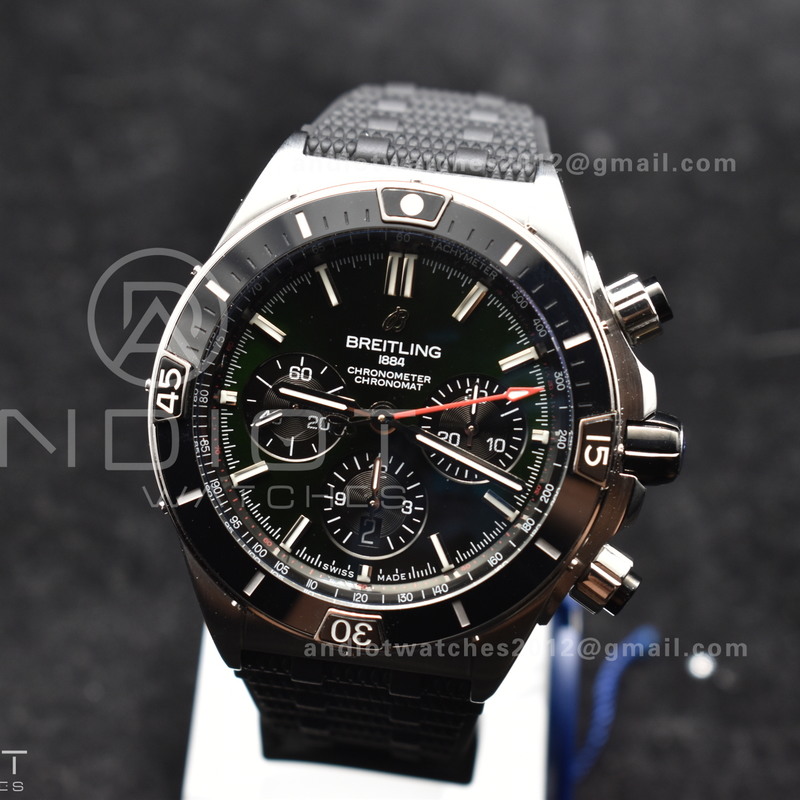 Chronomat B01 44mm SS BLSF 1:1 Best Edition Green Dial On Robber Bracelet A7750